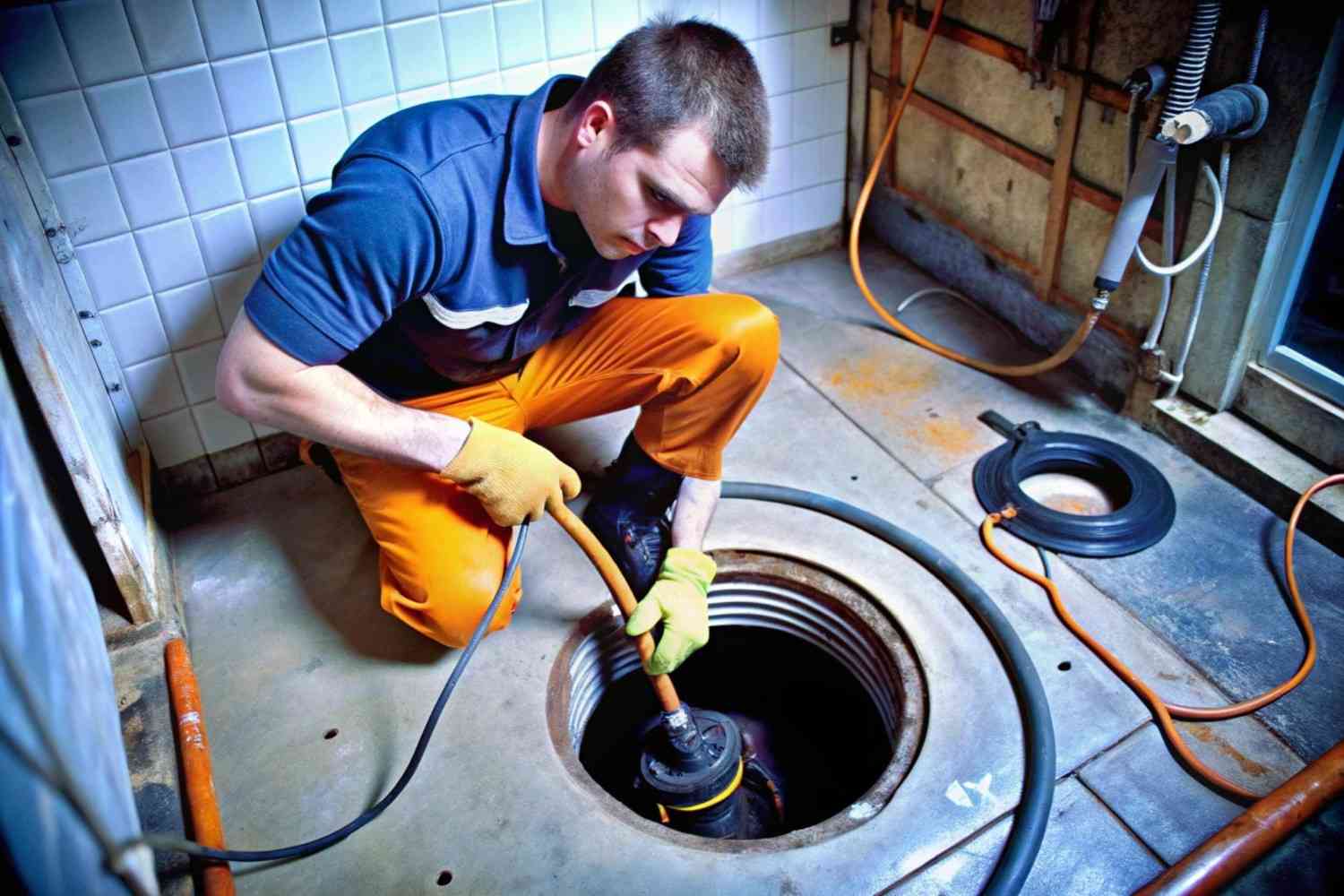 A Drain Pros Ventura plumber uses a snake plunger to clear a clogged drain, highlighting their expertise in drain cleaning services in Ventura.