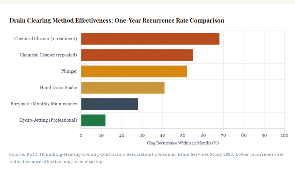 Drain Clearing Method Effectiveness One-Year Recurrence Rate Comparison