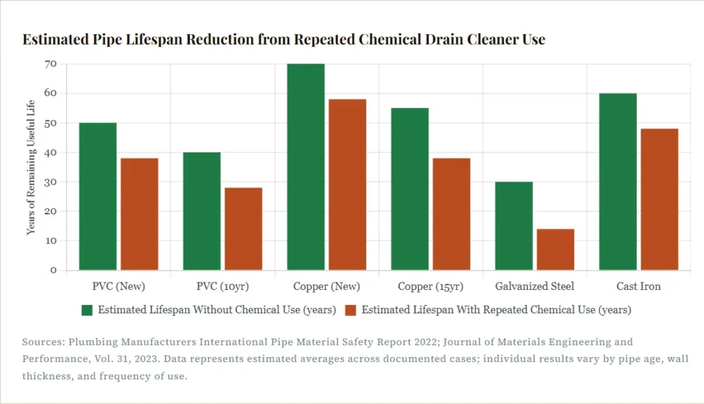 Estimated Pipe Lifespan Reduction from Repeated Chemical Drain Cleaner Use