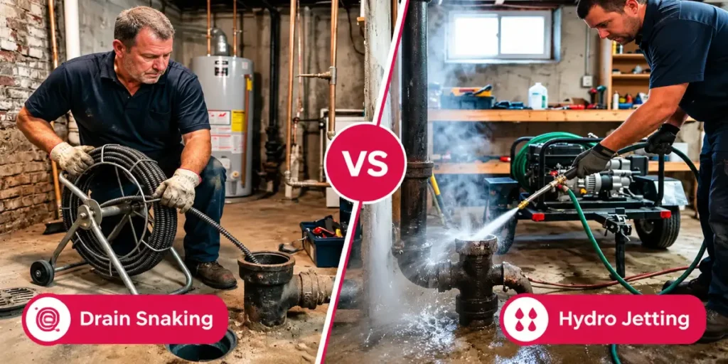difference between snaking and hydro jetting a drain