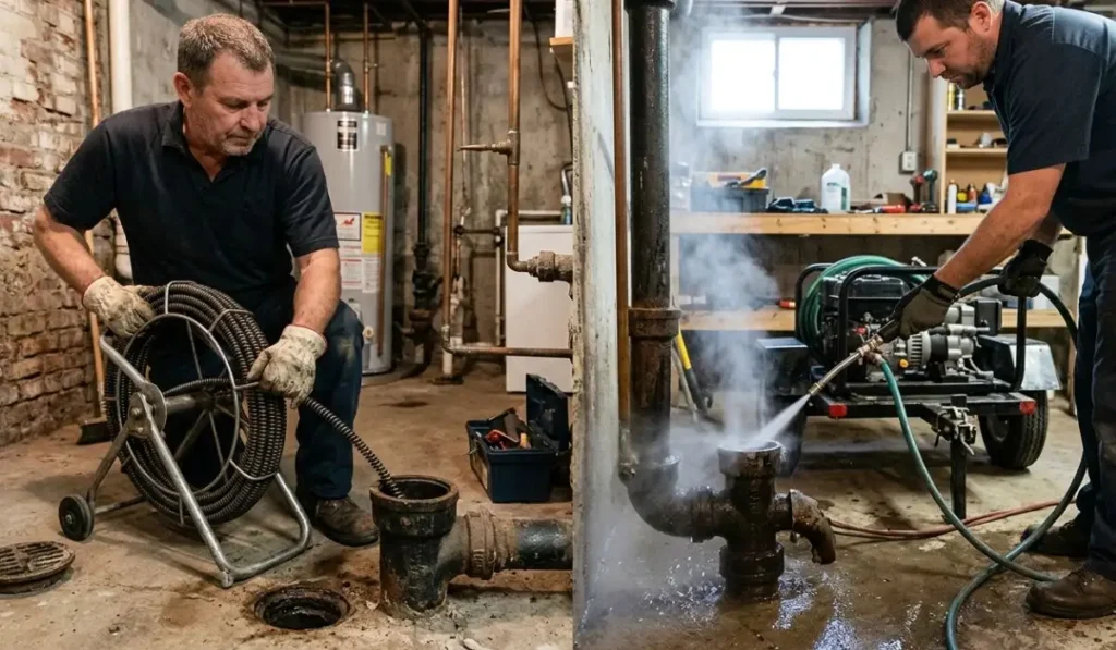 difference between snaking and hydro jetting a drain