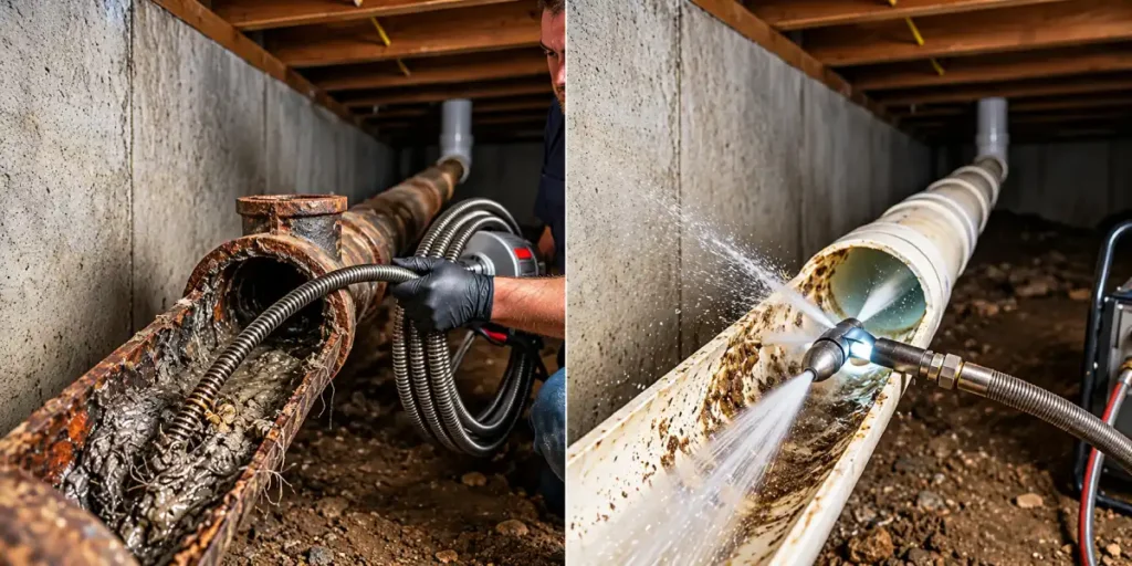 snaking vs hydro jetting