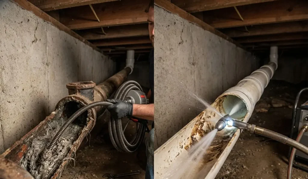 snaking vs hydro jetting