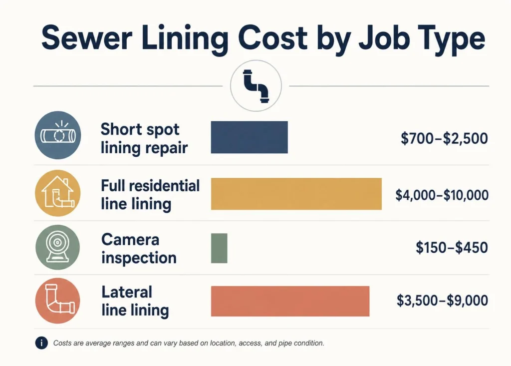 A visual snapshot of what homeowners pay for lining work by job type.
