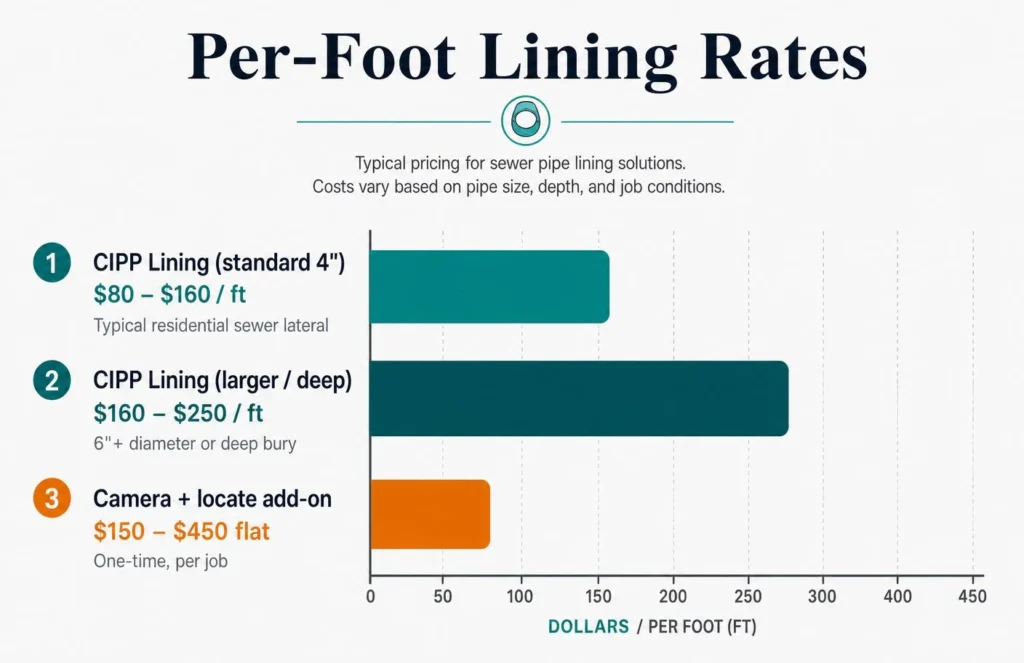 Per-foot lining rates at a glance.