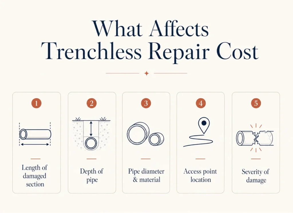 Variables that push a trenchless repair quote up or down.