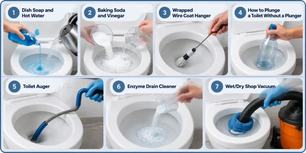unclog toilet without plunger